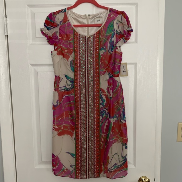 ECI Saks  Fifth Avenue Abstract Beaded Dress - Picture 2 of 5